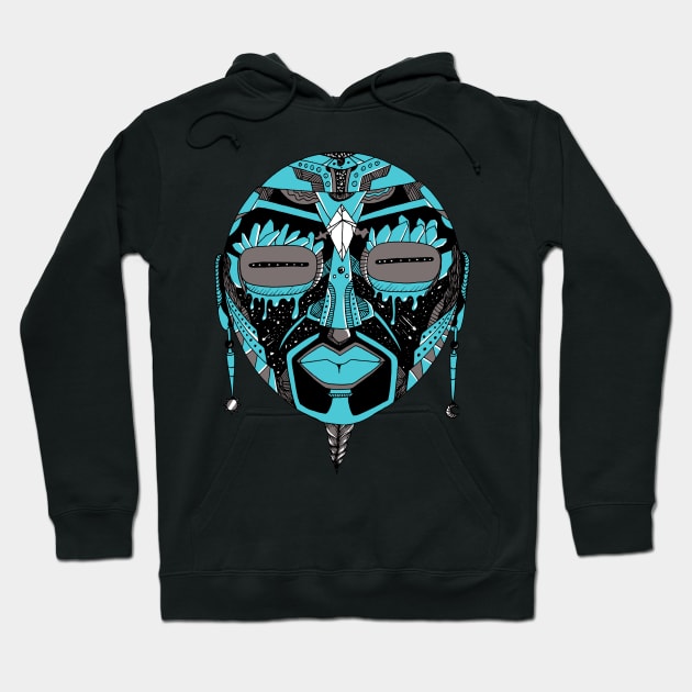 Blue Grey African Mask 2 Hoodie by kenallouis